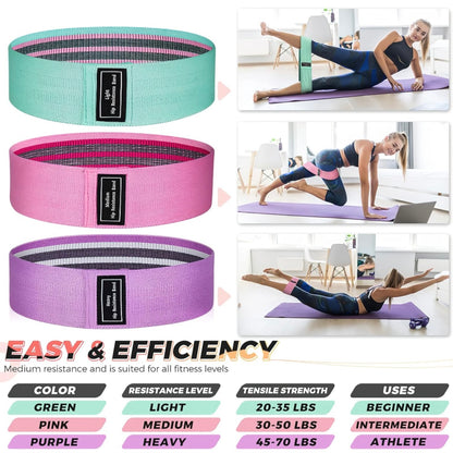 Hip Resistance Bands Set (Green, Pink, Purple)