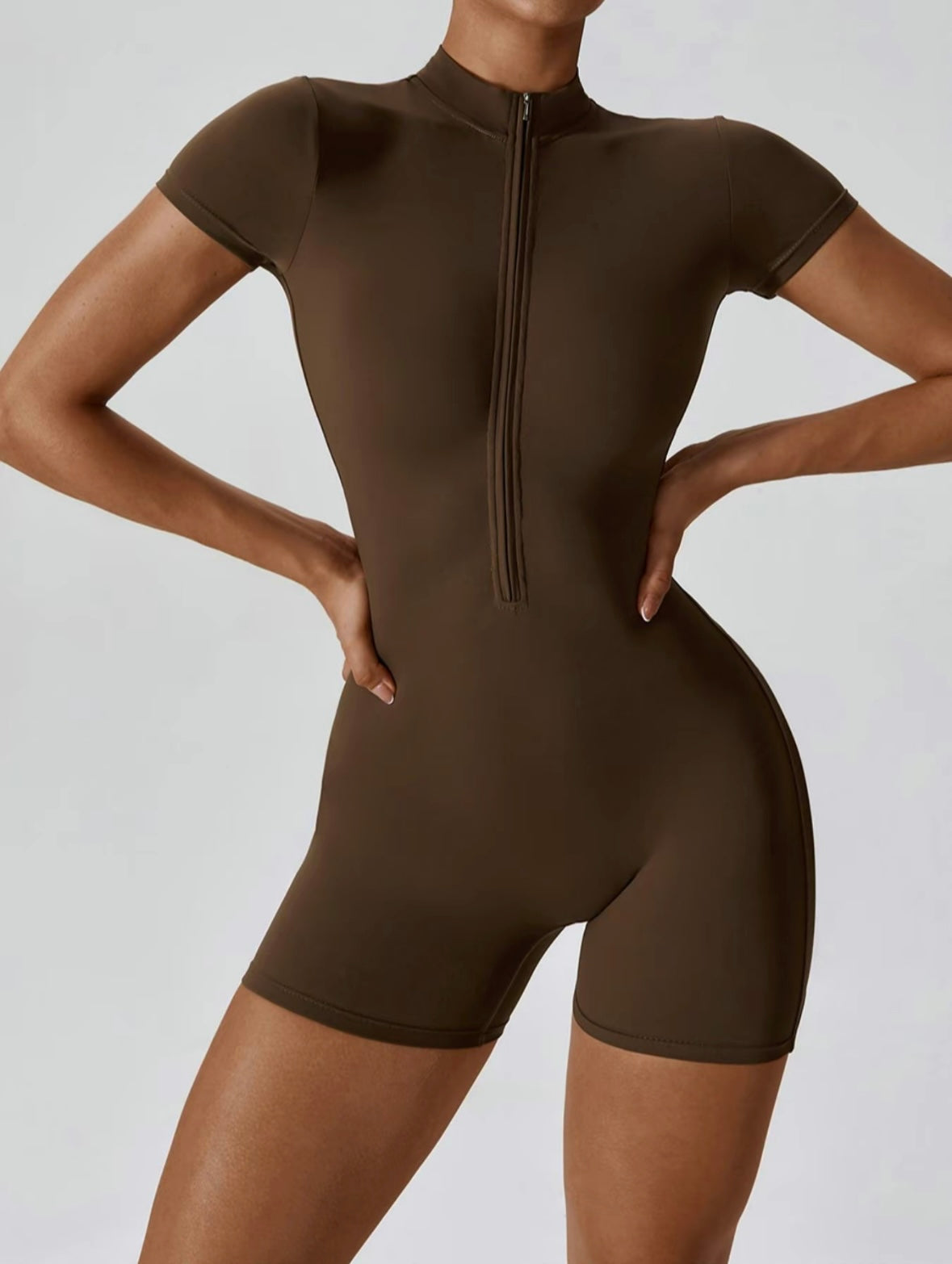 Mock Neck Zipper Jumpsuit - Tummy Control