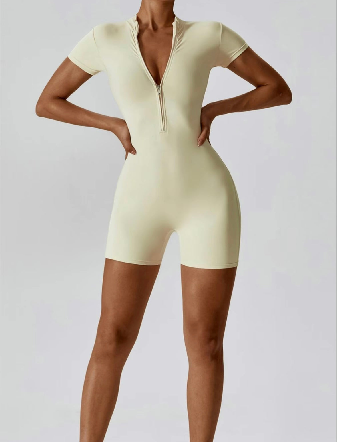 Mock Neck Zipper Jumpsuit - Tummy Control