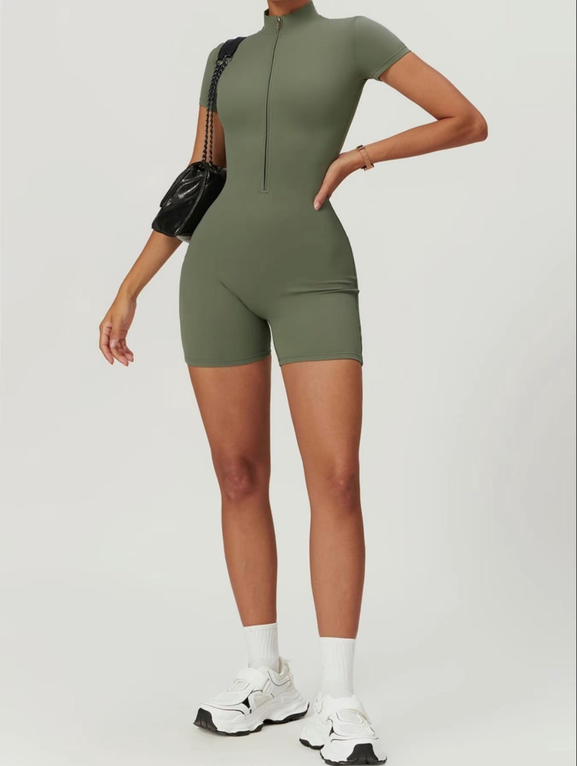 Mock Neck Zipper Jumpsuit - Tummy Control