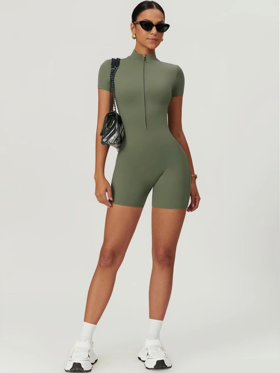 Mock Neck Zipper Jumpsuit - Tummy Control