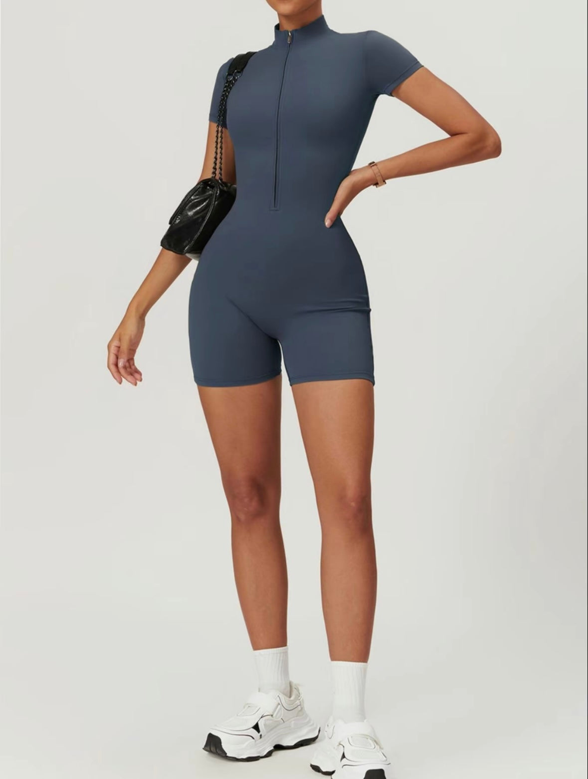 Mock Neck Zipper Jumpsuit - Tummy Control